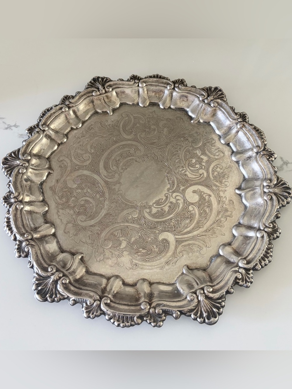 Wm Rogers ENGLISH SHELL Silver Platter Vintage 13” Plate Serving Home Decor